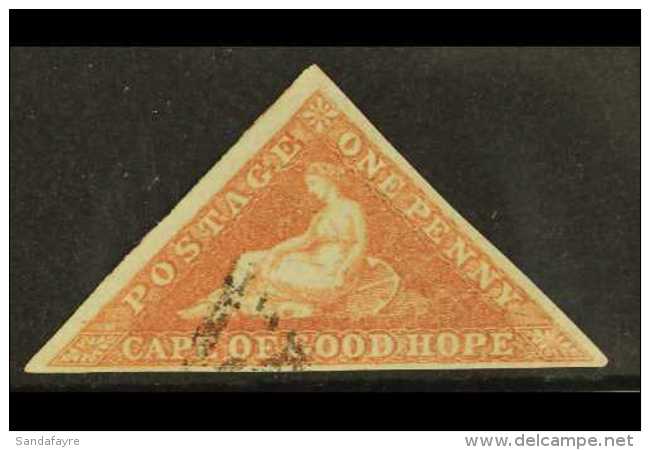 CAPE OF GOOD HOPE 1853 1d Brick Red On Slightly Blued Paper, SG 3, Very Fine Used Appearance But Pressed Crease.... - Ohne Zuordnung