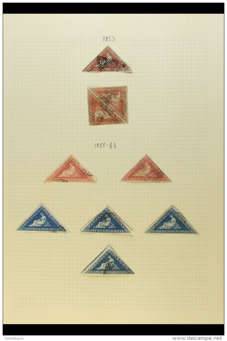 CAPE 1853-1863 TRIANGULARS USED COLLECTION With Shades On Leaves, Inc 1853 1d Blued Papers (x3 Inc Pair), 1855-63... - Zonder Classificatie