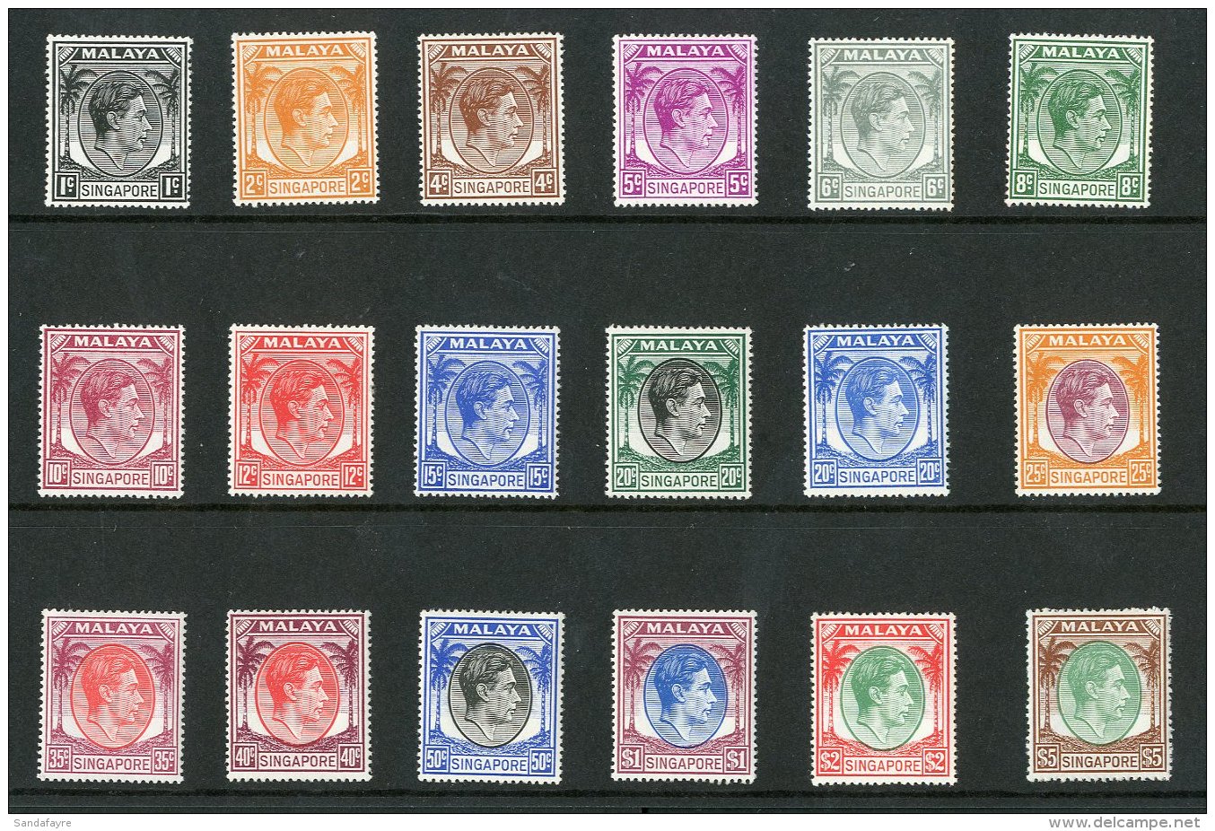 1948-52 Geo VI Set, Perf 17&frac12; X 18, Complete, SG 16/30,very Fine And Fresh Mint. (16 Stamps) For More... - Singapore (...-1959)