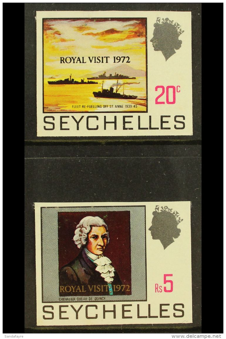 1972 Royal Visit Set Of IMPERF PROOFS (as SG 306/7), Each On Gummed Paper And Larger Than The Perforated Stamps.... - Seychellen (...-1976)