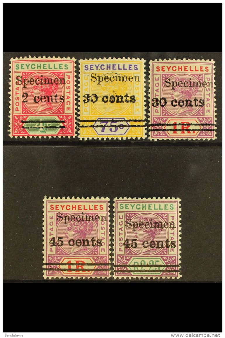1902 Surcharge Set Overprinted "Specimen", SG 41s/45s, Fine Mint. (5 Stamps) For More Images, Please Visit... - Seychelles (...-1976)