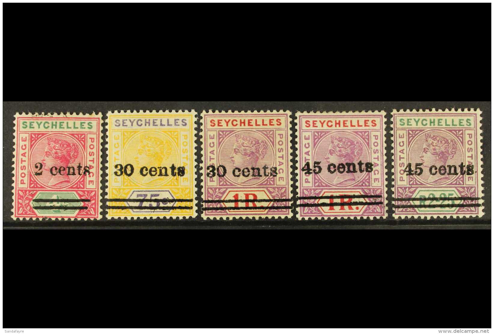 1902 (June) Surcharges Set SG 41/45 Fresh Mint. (5) For More Images, Please Visit... - Seychellen (...-1976)
