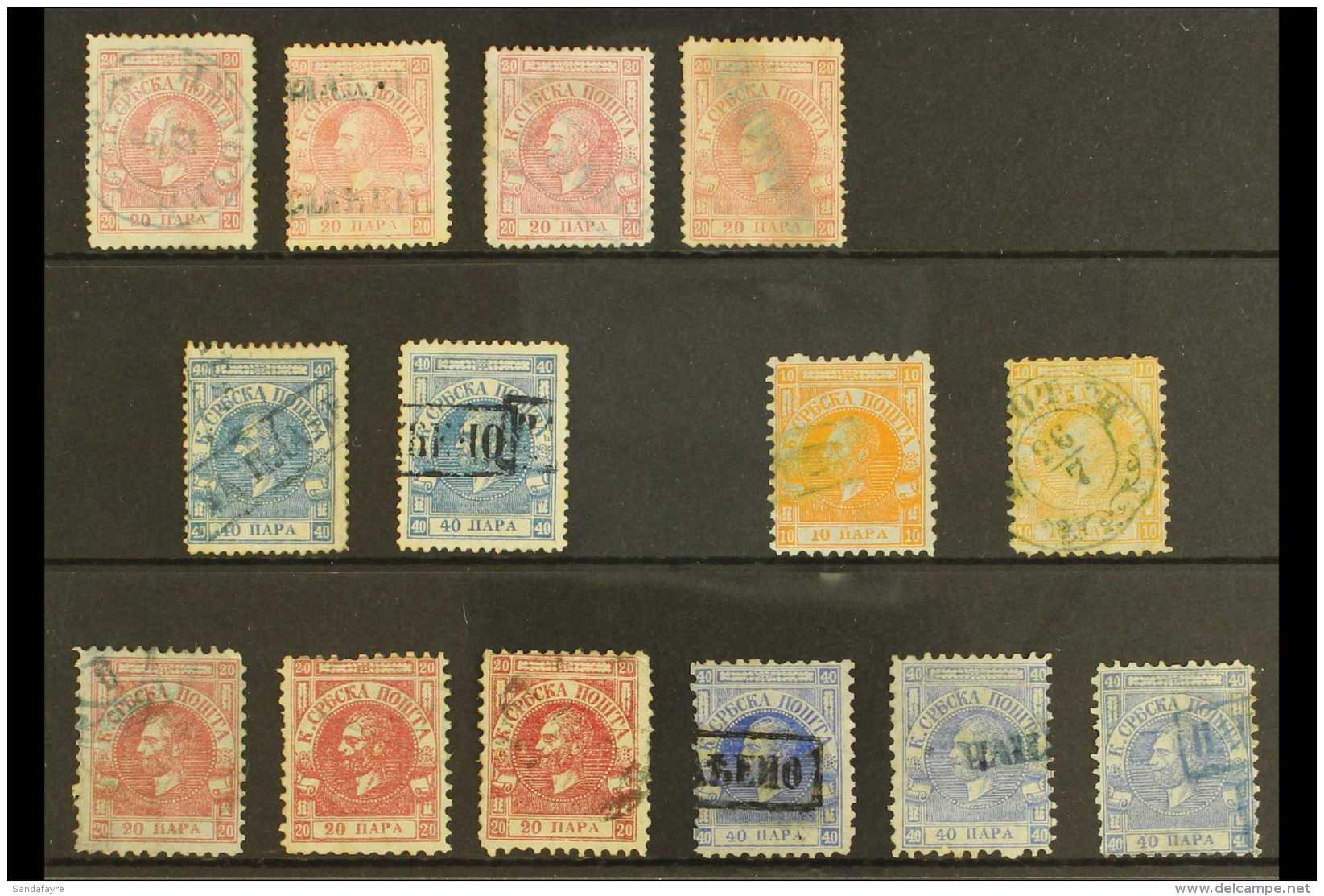 1866-68 KING MICHAEL GROUP A Used Range On A Stockcard. Inc 1866 Perf 12, 20pa (x4) &amp; 40pa (x2), 1866-68 Perf... - Serbien