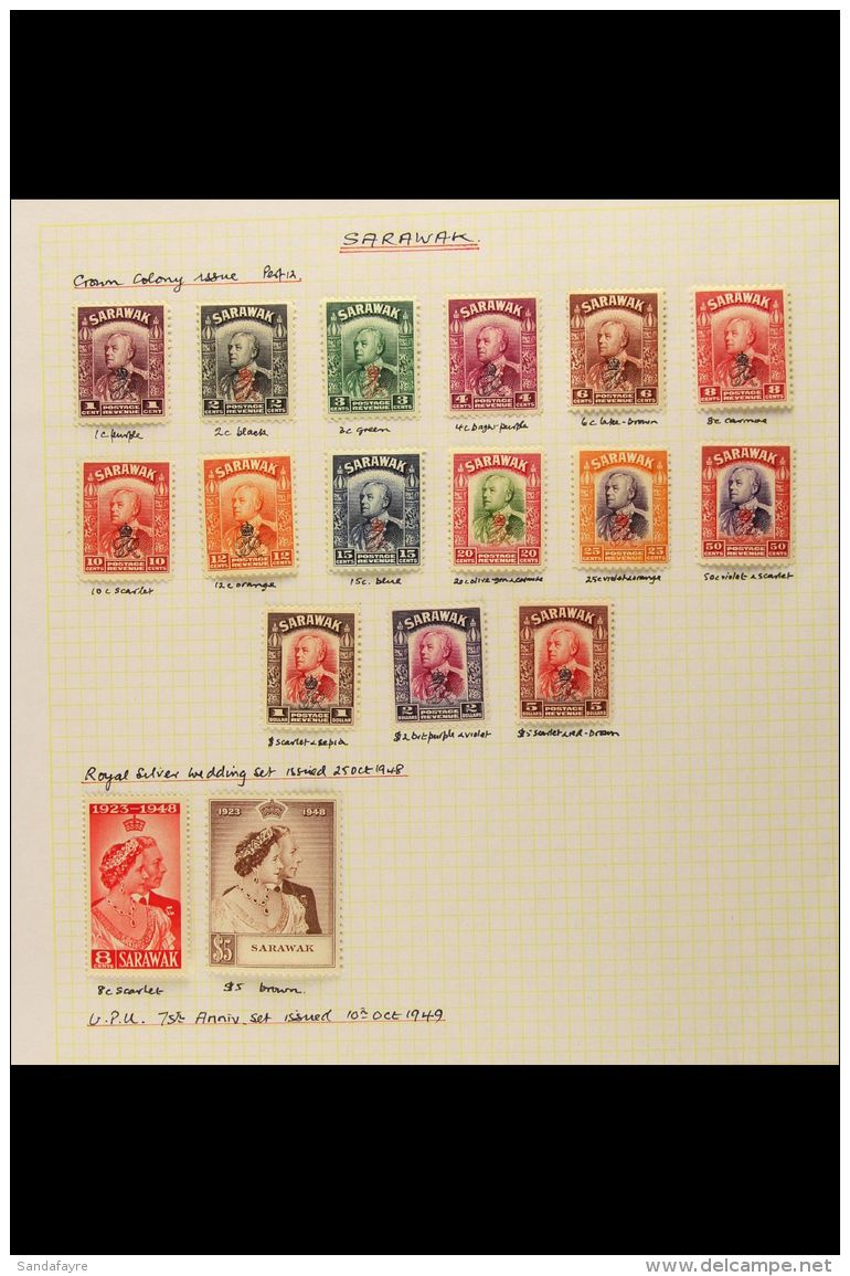 1947-50 VERY FINE MINT COLLECTION On Album Pages. Includes 1947 Crown Colony Set, 1948 Silver Wedding Set &amp;... - Sarawak (...-1963)