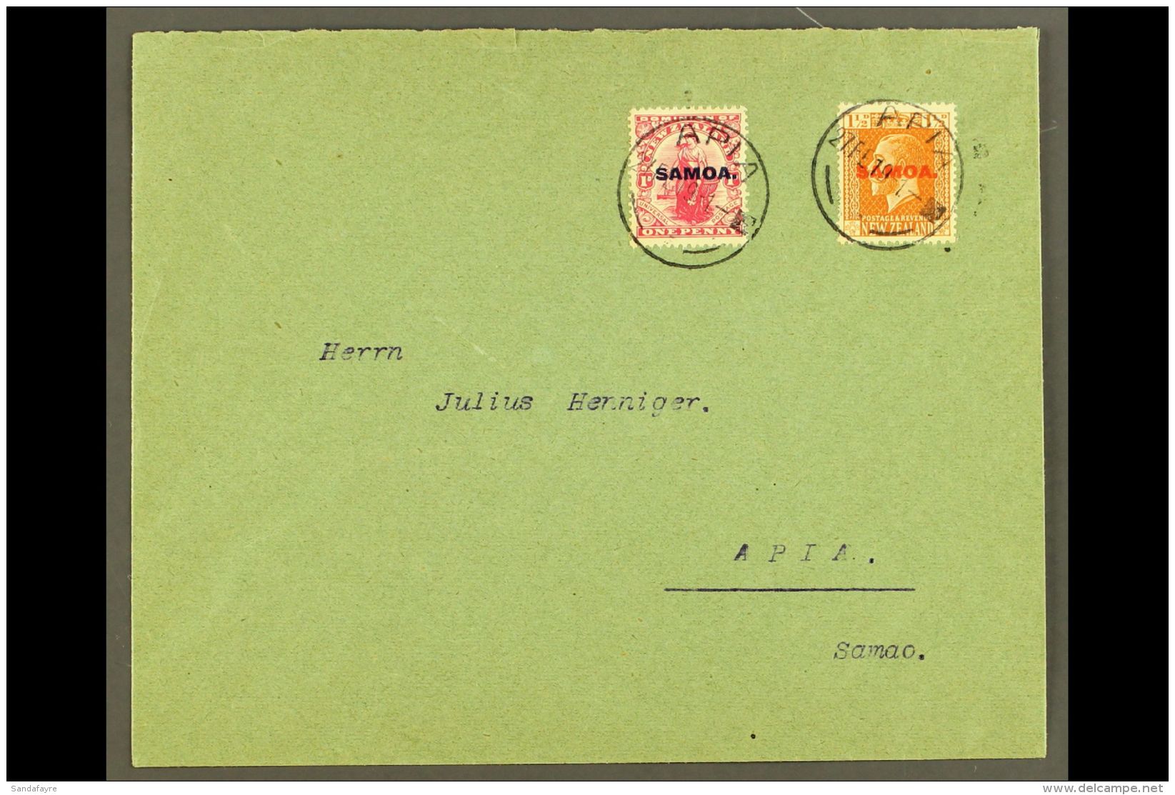 1919 1d &amp; 1&frac12;d SG 116, 136, 2&frac12;d Rate On Plain Cover, Posted Locally, Apia 27.02.19 Postmarks. For... - Samoa
