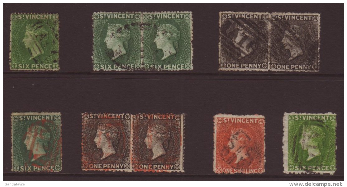 1861-80 USED GROUP On A Small Stockcard. Inc 1861 6d Deep Yellow Green (SG 2), 1871 6d Pair (SG 16), 1872-75 1d... - St.Vincent (...-1979)