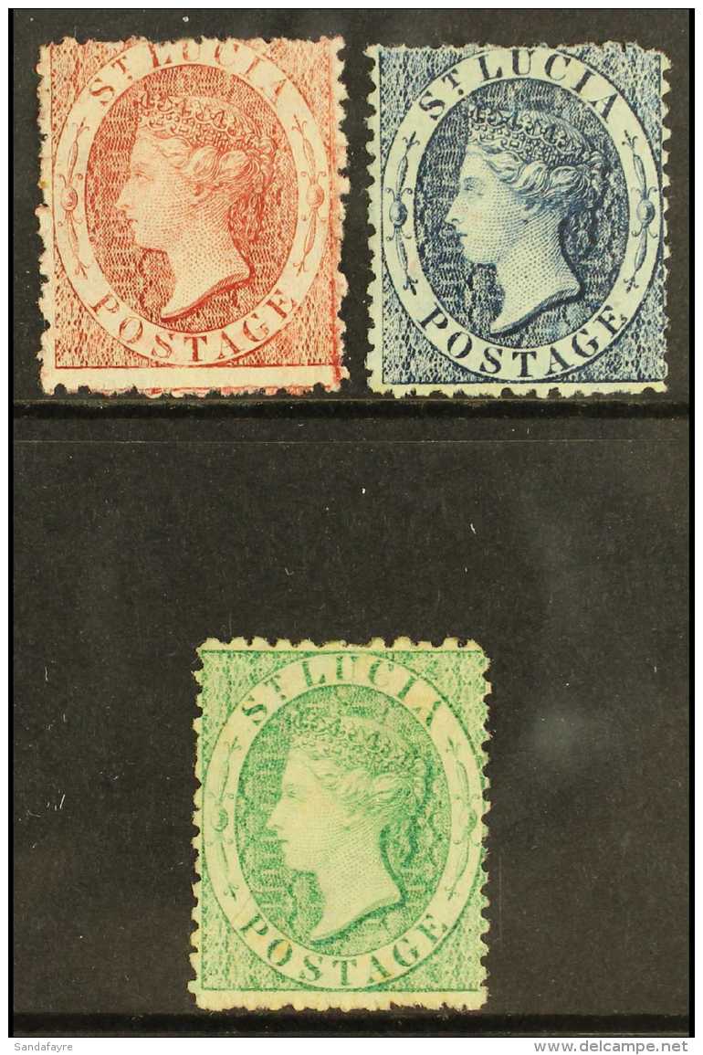 1863 (1d) Lake Wmk Reversed, SG 5 Ax, (4d) Indigo, SG 7, And (6d) Emerald Green Wmk Reversed, SG 8x, Very Fine... - St.Lucia (...-1978)