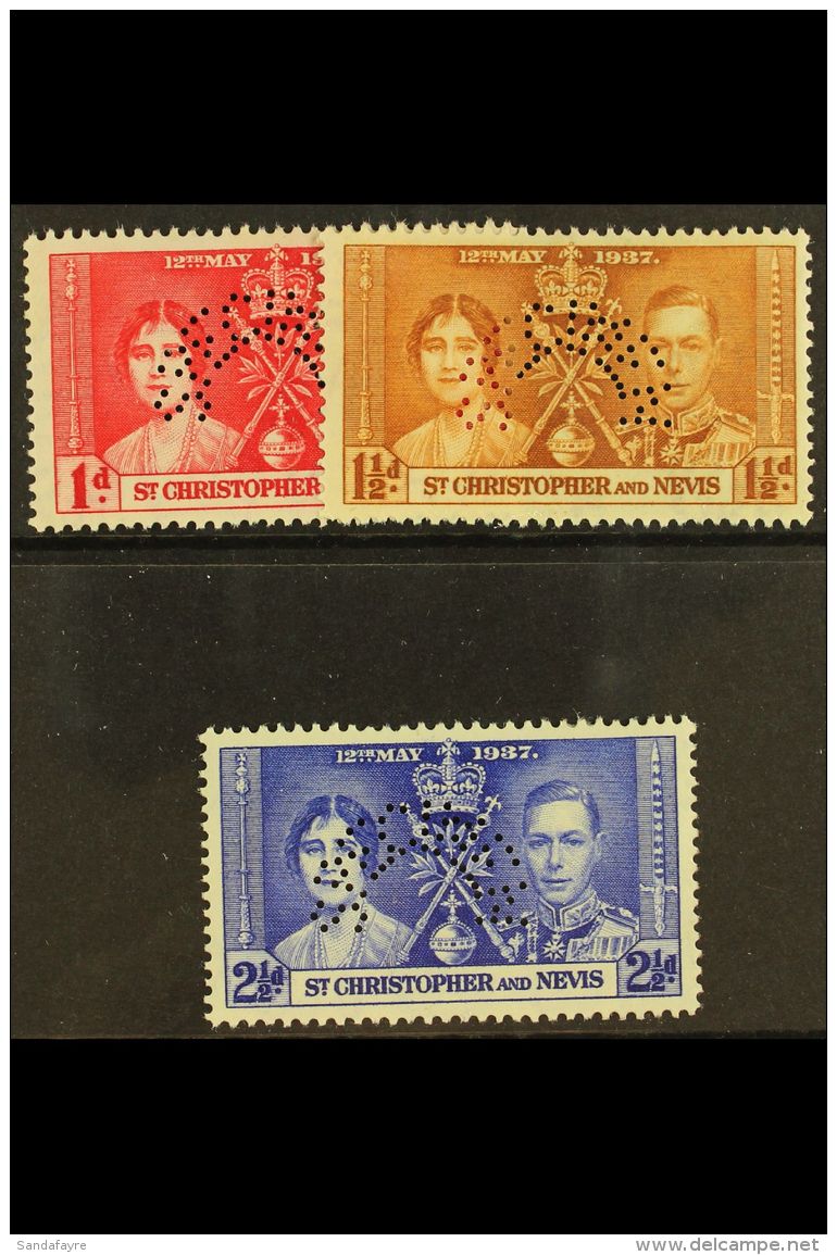 1937 Coronation Set Complete Perforated "Specimen", SG 65s/7s, Very Fine Mint Og. (3 Stamps) For More Images,... - St.Kitts Und Nevis ( 1983-...)