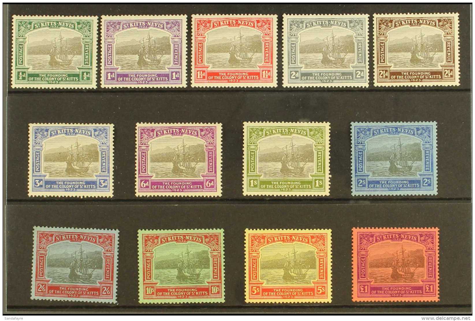 1923 Tercentenary Set Complete, SG 48/60, Very Fine Mint (13 Stamps) For More Images, Please Visit... - St.Kitts Und Nevis ( 1983-...)