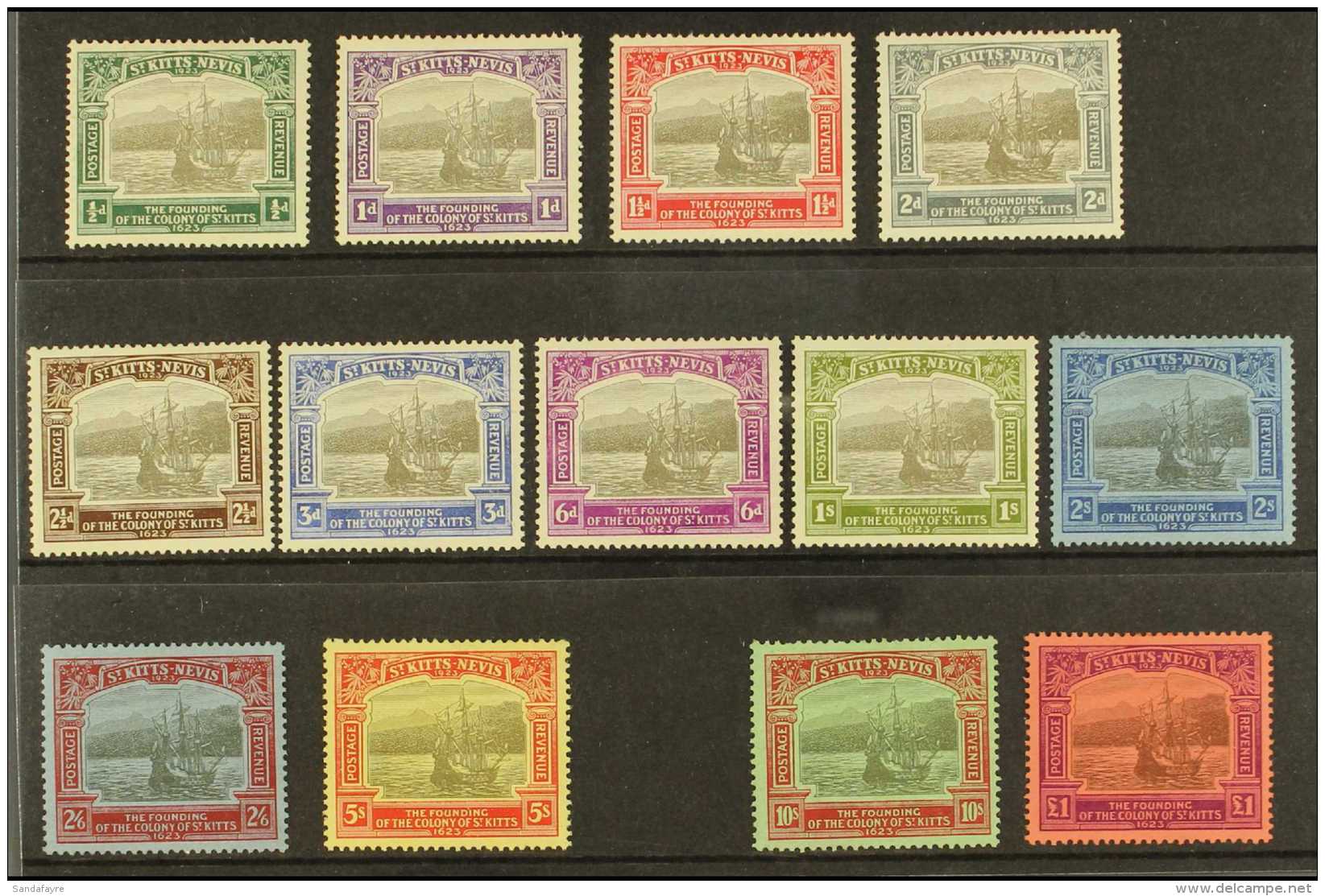 1923 Tercentenary Of Colony Complete Set, SG 48/60, Very Fine Mint (13 Stamps) For More Images, Please Visit... - St.Kitts En Nevis ( 1983-...)