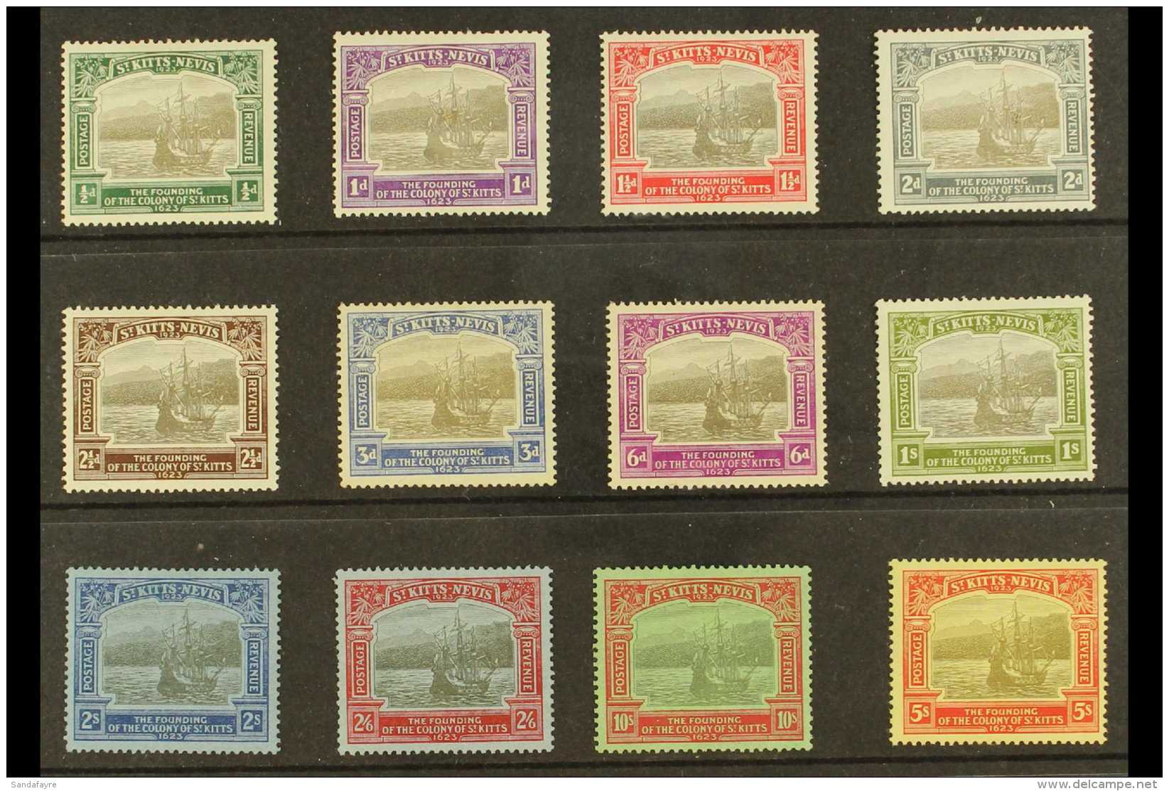 1923 Tercentenary Of Colony Set To 10s, SG 48/59, Very Fine Mint. (12 Stamps) For More Images, Please Visit... - St.Kitts Und Nevis ( 1983-...)