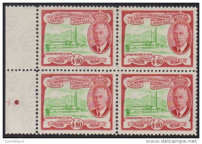 1952 $4.80 Green &amp; Red, SG 105, Never Hinged Mint Marginal Block Of 4. (4 Stamps) For More Images, Please... - St.Christopher-Nevis & Anguilla (...-1980)