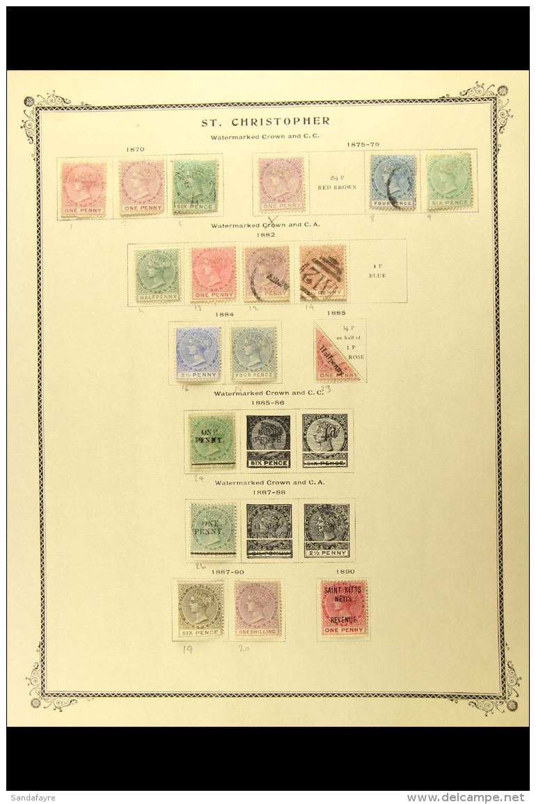 1870-1890 ALL DIFFERENT ORIGINAL COLLECTION On A Printed Album Page. With 1870-82 (CC Perf 12&frac12;) 1d Dull... - St.Christopher-Nevis & Anguilla (...-1980)