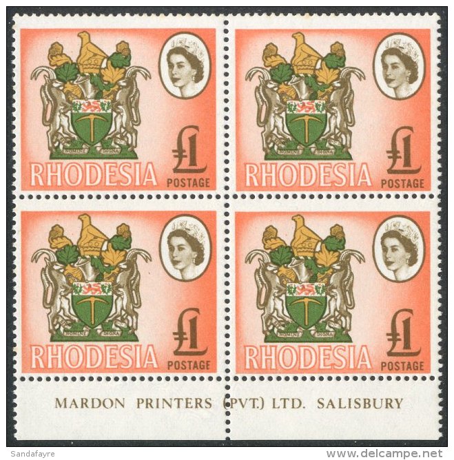 1966 MARDON &pound;1 SG 407, Imprint Block Of Four, Fine Never Hinged Mint.  For More Images, Please Visit... - Sonstige & Ohne Zuordnung