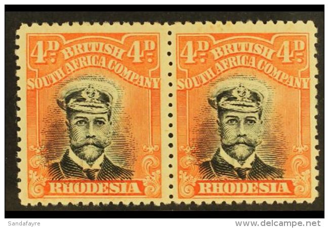 1913-19 4d Black &amp; Orange-red, Admiral, Die II, Perf. 14 Horizontal Pair, SG 224, Superb Mint. For More... - Andere & Zonder Classificatie