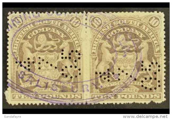 1898-01 &pound;10 Lilac, SG 93, Revenue Used Horizontal Pair With Light Violet Oval "Mining Commissioner /... - Andere & Zonder Classificatie