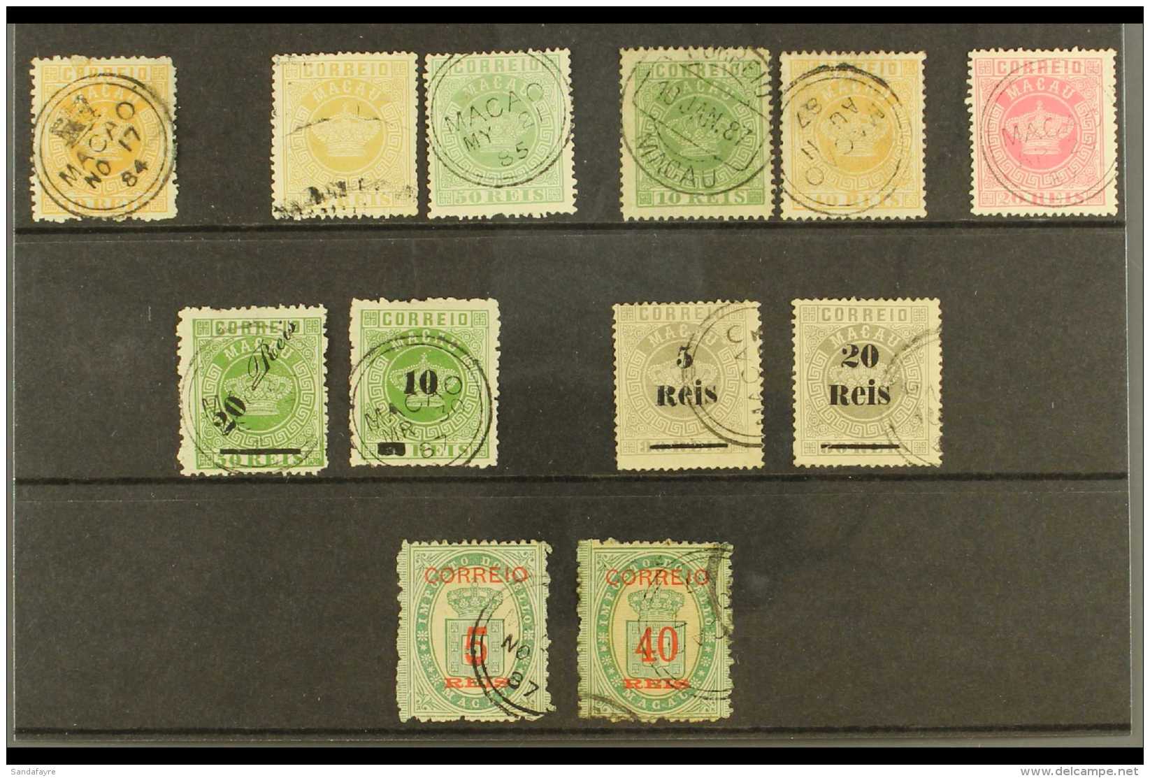 MACAU 1884-1887 All Different Used Group On A Stock Card, Inc 1884 10r, 20r &amp; 50r, 1885 10r, 20r &amp; 40r,... - Andere & Zonder Classificatie