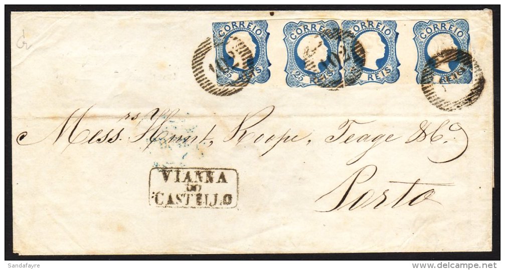 1855 Local Cover Bearing Two Pairs Of Imperf 25r Blue Pedro V, Type I, SG 11, Tied By Neat '102' Numeral Cancels,... - Sonstige & Ohne Zuordnung