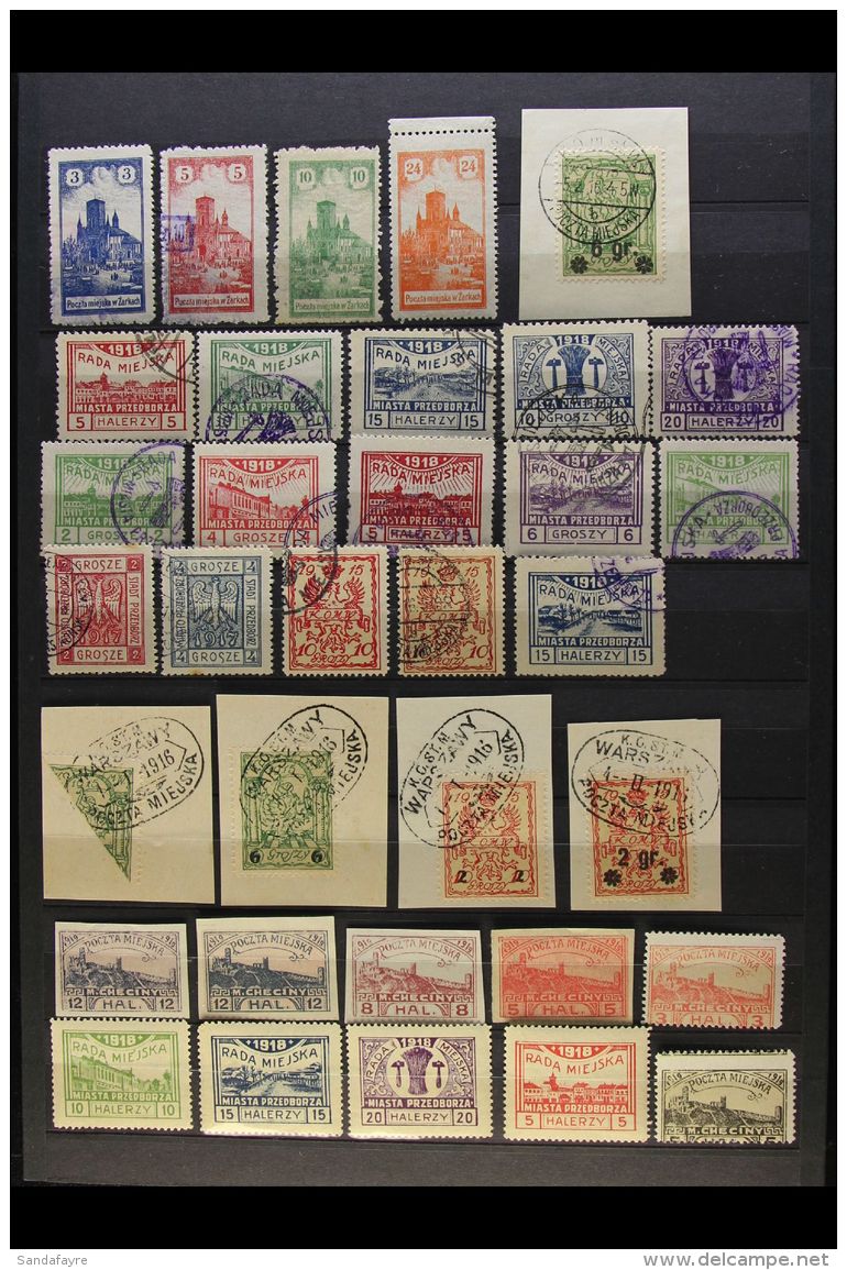 LOCAL STAMPS 1915-1919 Mint &amp; Used Collection On Stock Pages, Includes Checiny Inc Imperf Proofs, Przedborz,... - Andere & Zonder Classificatie