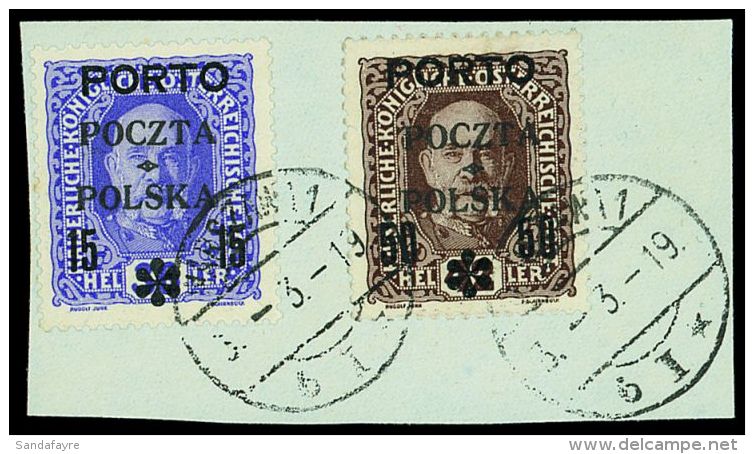 1919 "15" On 36h Violet And "50" On 42h Brown Postage Dues, SG D60/61, Very Fine Used Together On Piece With... - Andere & Zonder Classificatie