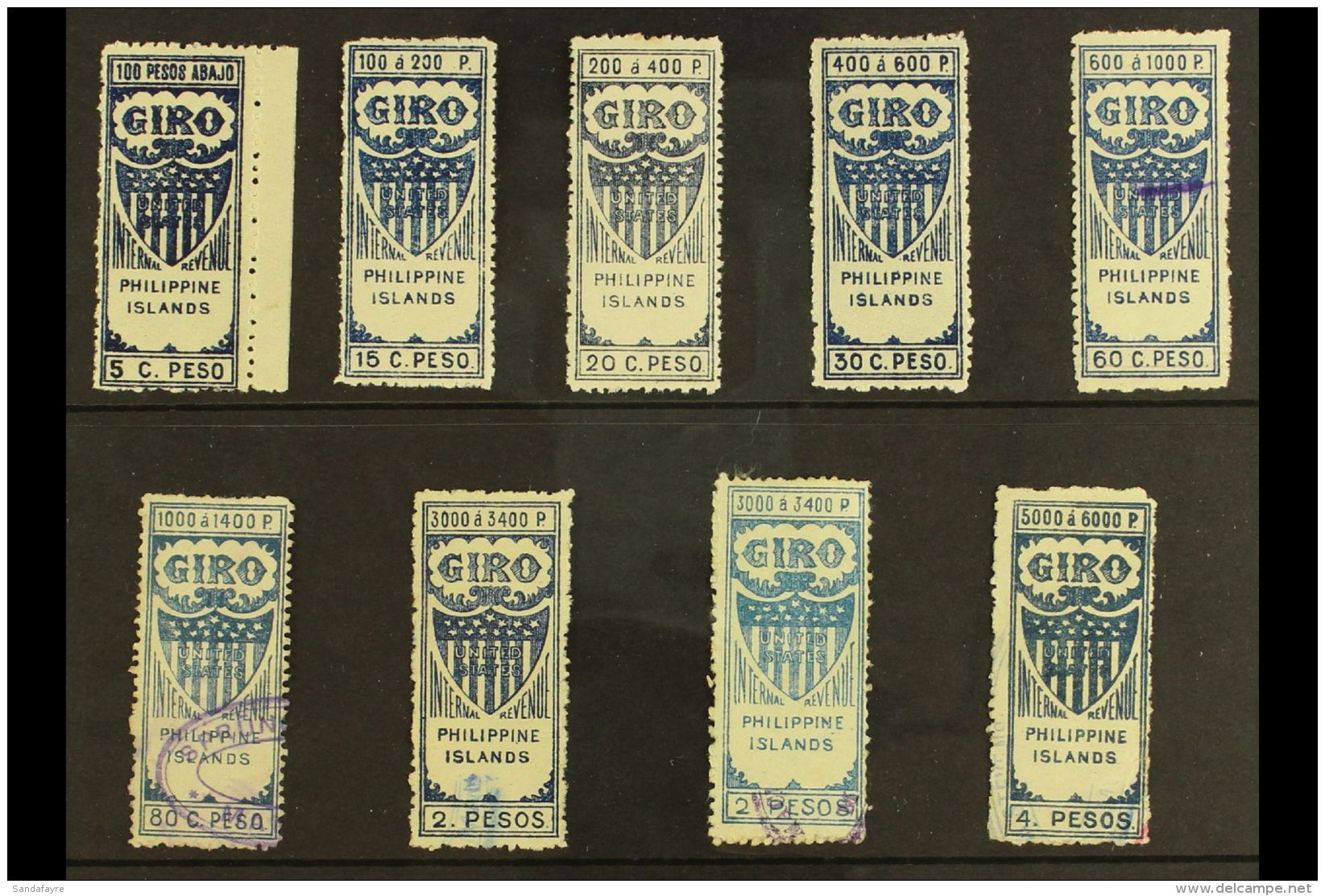 REVENUE STAMPS (U.S. ADMINISTRATION) - GIRO 1900-01 (without Date) Fine All Different Range To 4p (between Warren... - Filippijnen