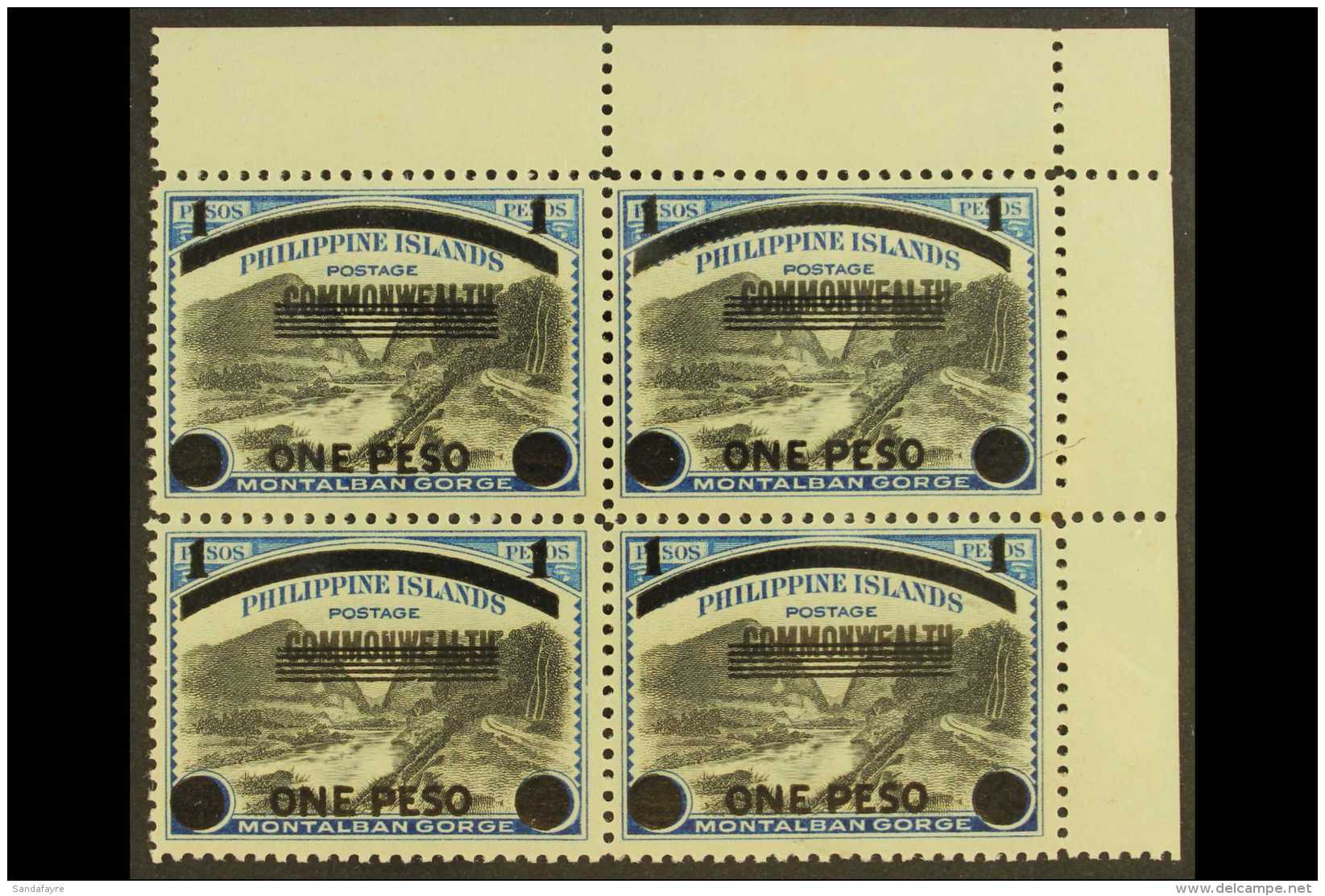 1942-43 OCCUPATION 1p On 4p Black &amp; Blue, Scott N7, NHM Corner Block Of 4. For More Images, Please Visit... - Filippijnen