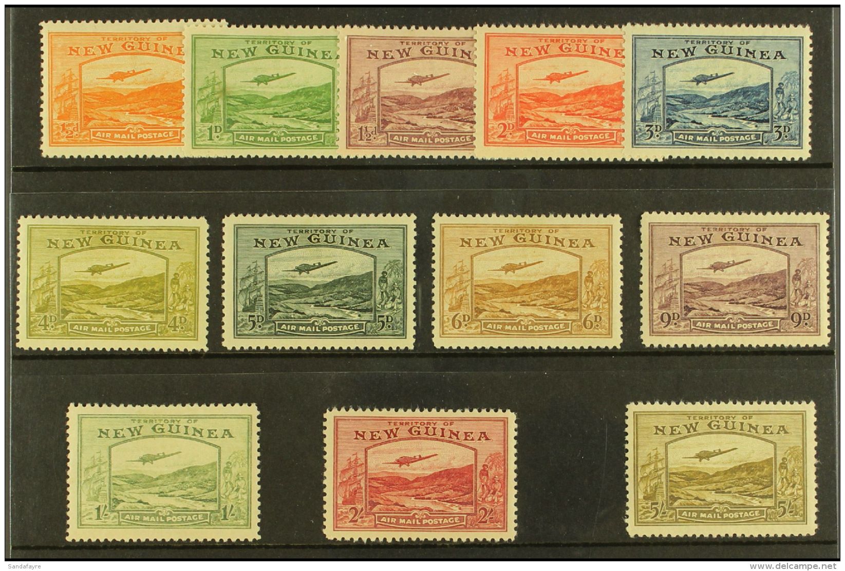 1939 "Airmail Postage" Set Complete To 5s, SG 212/223, Very Fine Lightly Hinged Mint, Cat &pound;472 (12 Stamps)... - Papoea-Nieuw-Guinea