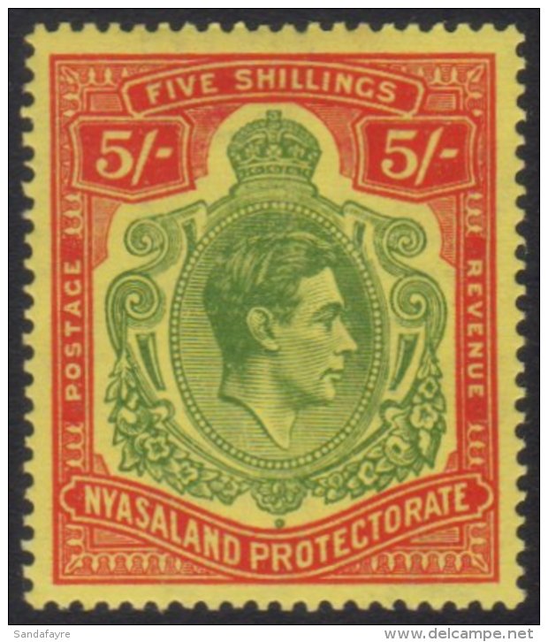 1938-44 5s Green And Red On Pale Yellow, Ordinary Paper, SG 141a, Fine Mint With Lovely Fresh Colour For More... - Nyassaland (1907-1953)