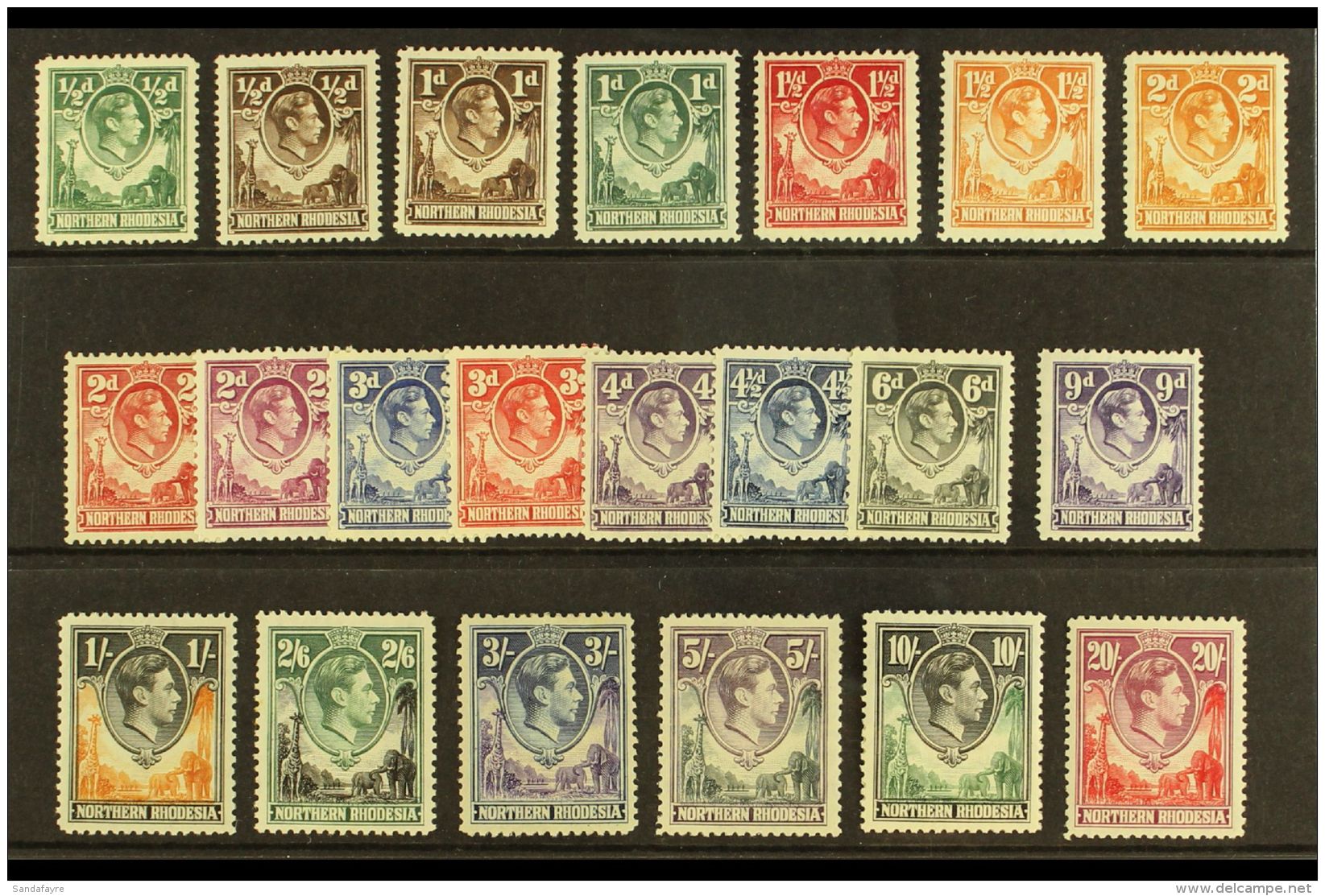 1938-52 Complete Definitive Set With All Values And Colours, SG 25/45, Very Fine Mint. (21 Stamps)  For More... - Nordrhodesien (...-1963)