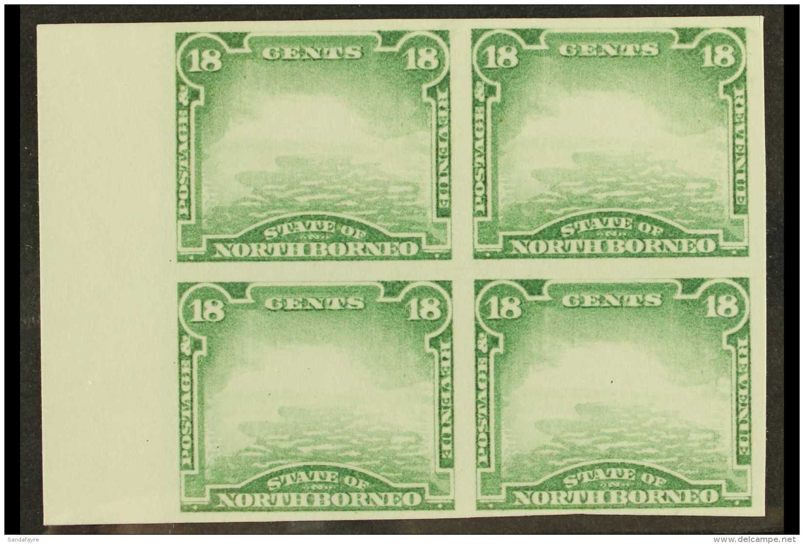 1894 Plate PROOF Of 18c (frame Only) As SG 78, As A Marginal Imperf Block Of 4 In Green &amp; White. Unused (1... - Nordborneo (...-1963)
