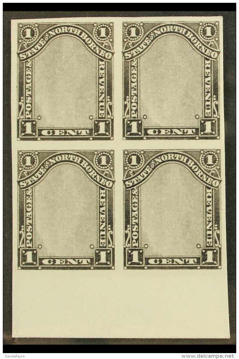 1894 Plate PROOF Of 1c (frame Only), As SG 66. Marginal Imperf Block Of 4 In Black &amp; White. Unused (1 Block Of... - Nordborneo (...-1963)