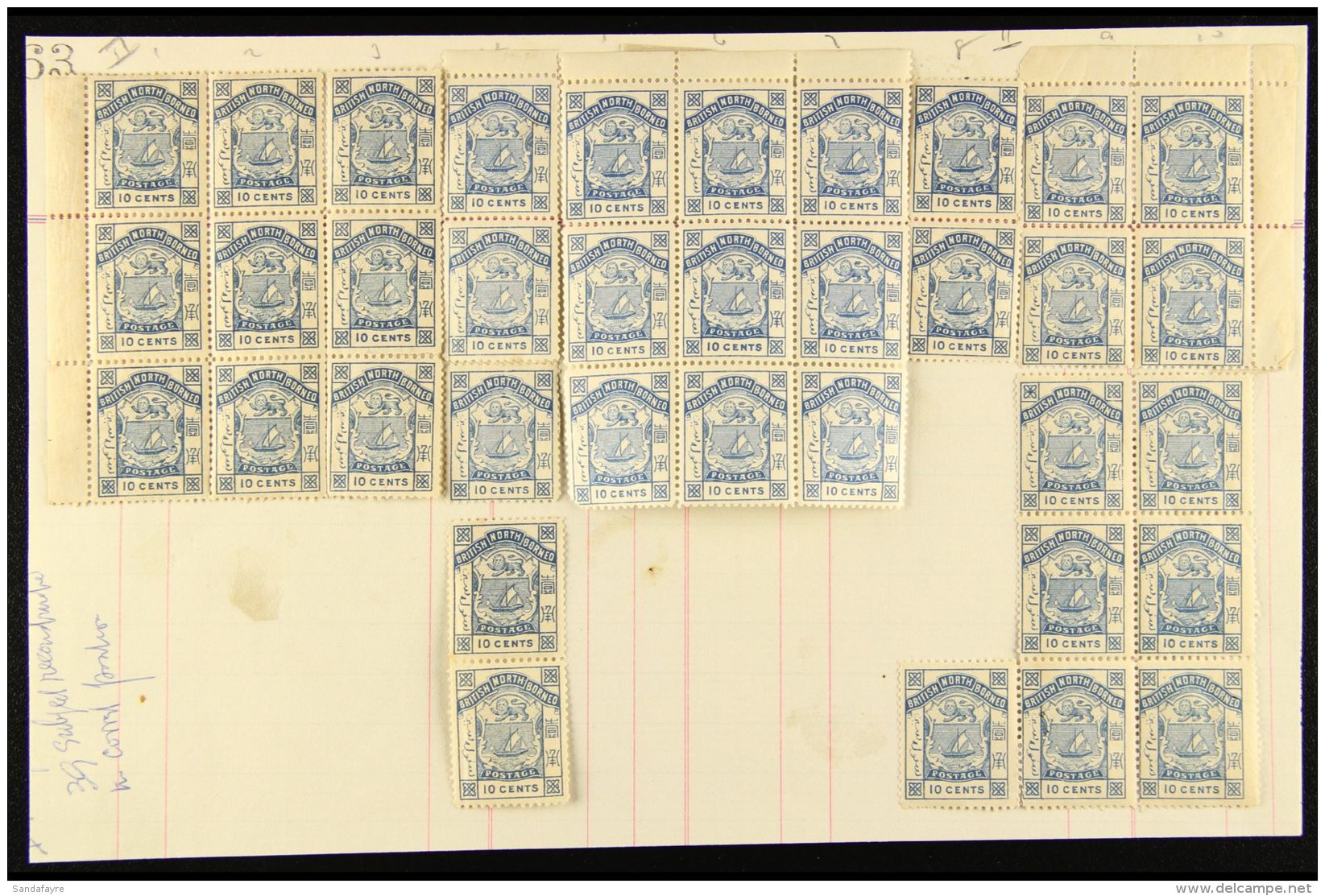 1886-87 10c Blue, SG 28, Partial Sheet Reconstruction (36 Of 50) Very Fine Mint, Many Stamps Never Hinged. (36... - Noord Borneo (...-1963)