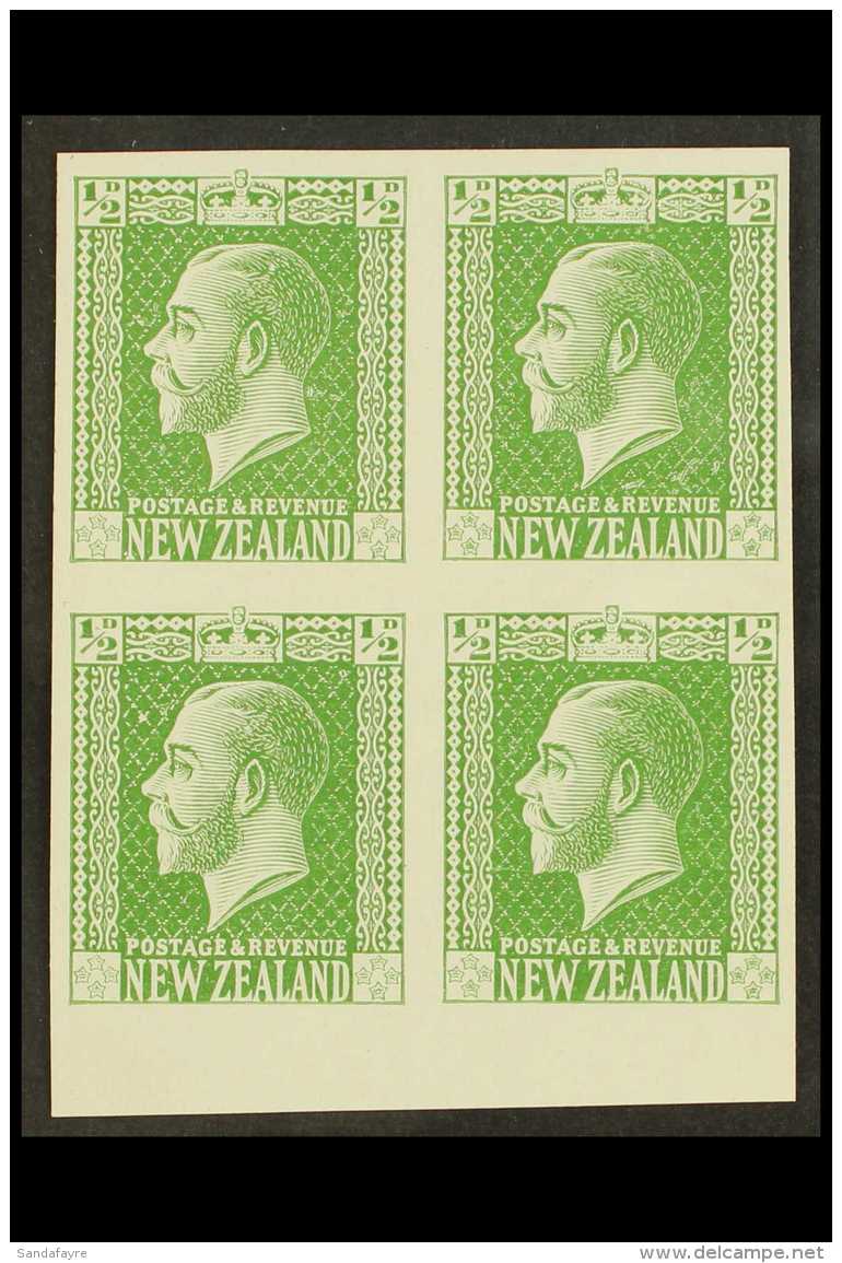 1915 &frac12;d King George V Definitive IMPERF PLATE PROOF BLOCK OF FOUR In Green On Soft Glazed Card (block 4... - Sonstige & Ohne Zuordnung