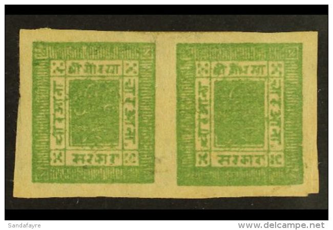 1900 4a Yellow-green Imperf From Setting 10, H&amp;V 18 (SG 17), Very Fine Unused HORIZ PAIR With 4 Margins. For... - Nepal