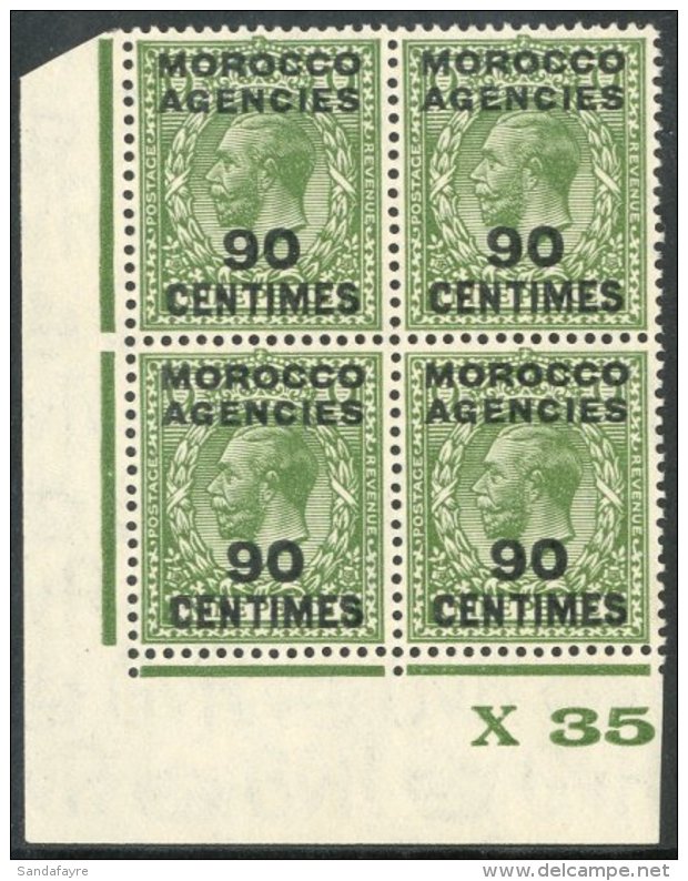 FRENCH CURRENCY 1925-34 90c On 9d Olive-green Overprint, SG 209, Superb Never Hinged Mint Corner CONTROL 'X 35'... - Sonstige & Ohne Zuordnung