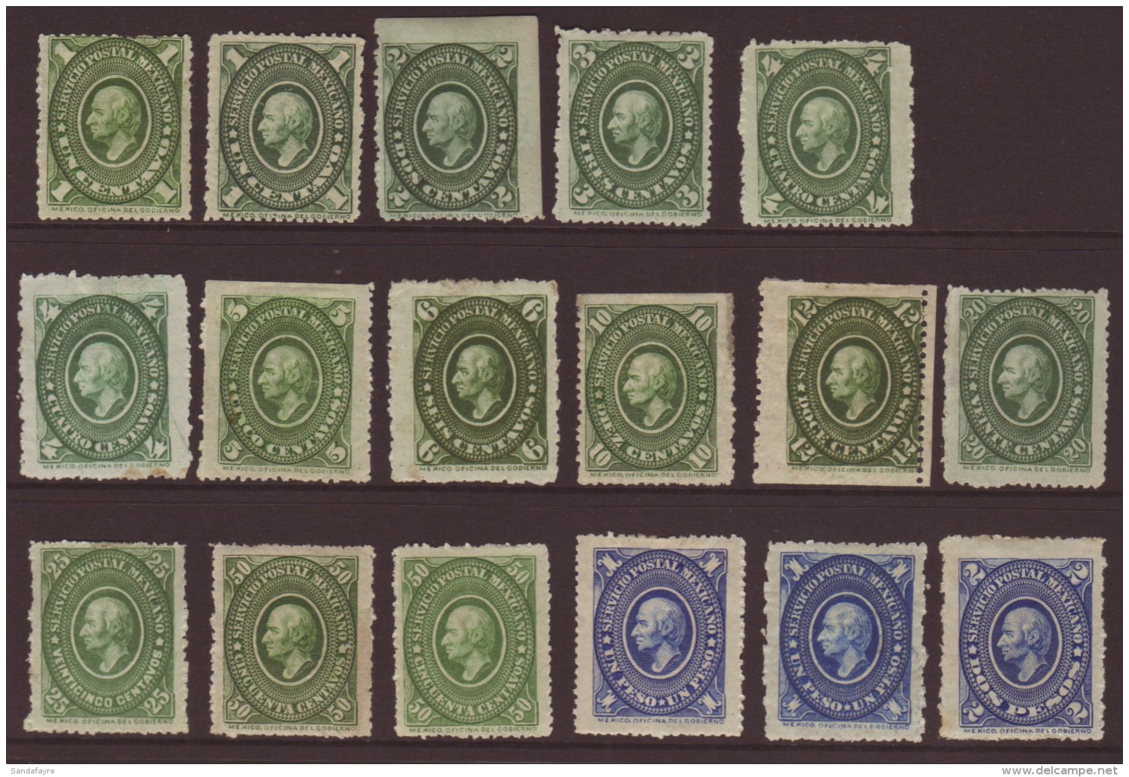 1884 MINT COLLECTION On A Stockcard. Includes Wove Or Laid Paper Perf 12 Short Set To 2 Peso, SG 141/153, Scott... - Mexiko