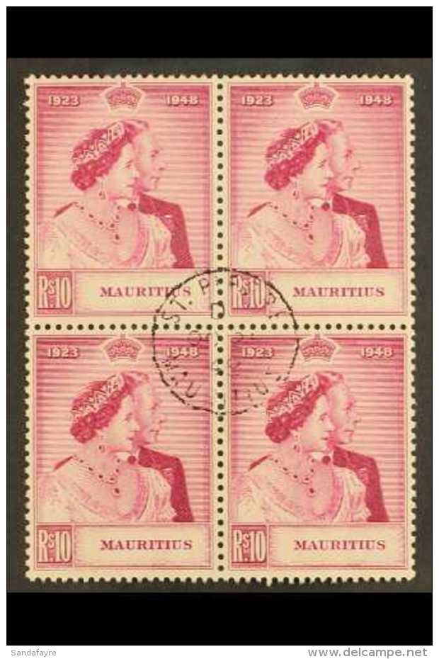 1948 Royal Silver Wedding 10R Magenta, SG 271, BLOCK OF FOUR Very Fine Cds Used. For More Images, Please Visit... - Mauritius (...-1967)