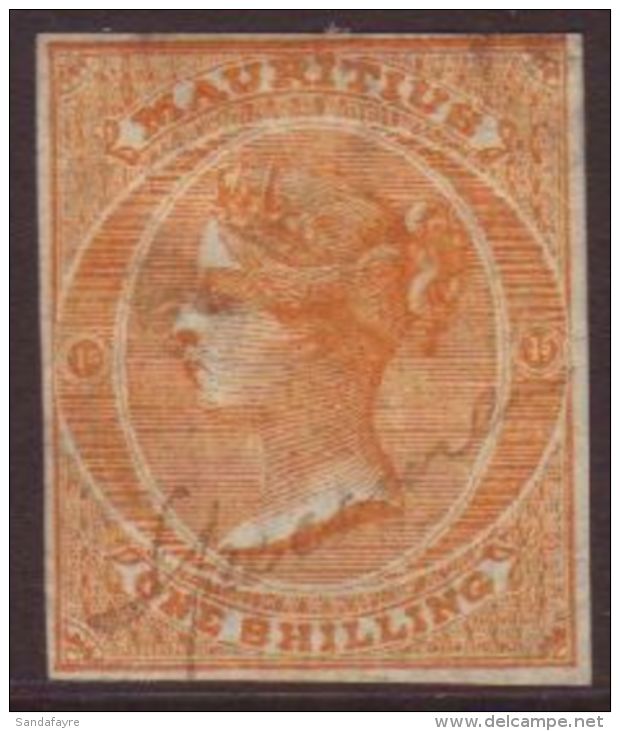 1863 1s Orange (INVERTED Wmk, SG 70w), With Manuscript 'Specimen', With Part Gum, Perf Trimmed Off Or A Close Cut... - Mauritius (...-1967)