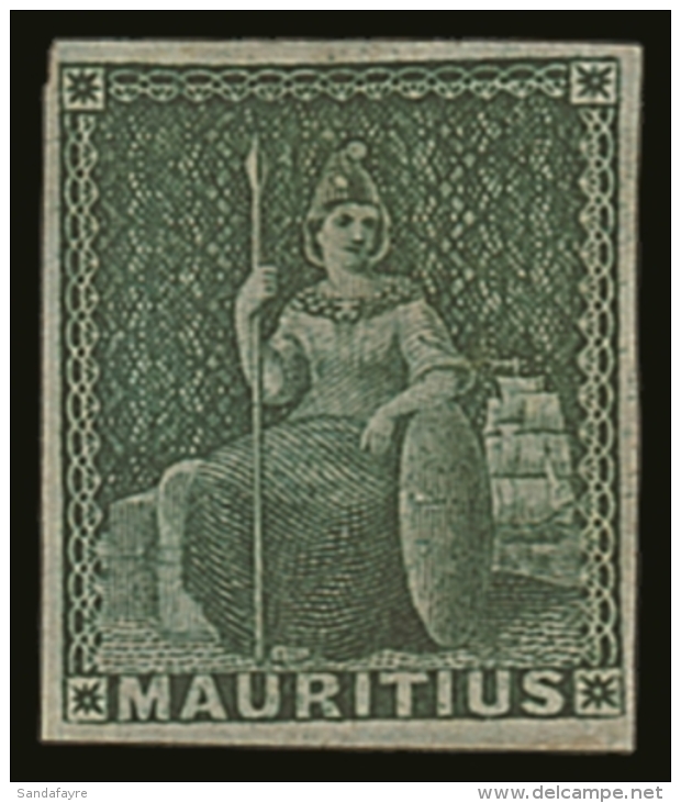 1858-62 (4d) Green Britannia, SG 27, Very Fine Mint With 4 Good Neat Margins &amp; Lovely Fresh Colour.  For More... - Mauritius (...-1967)