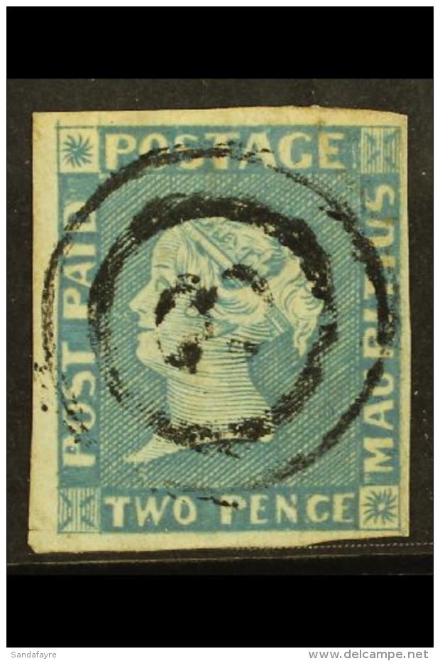 1848-59 2d Blue, Early Impression (position 8), SG 8, Very Fine Used With 4 Margins, Neat Numeral Target... - Mauritius (...-1967)