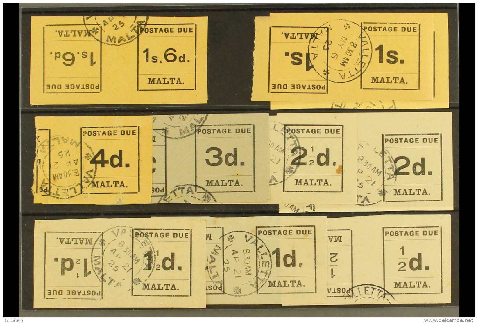 POSTAGE DUES 1925  Typeset Set Complete As Tete-beche Pairs (4d Only Stamp And A Half !),  SG D1a/10a, Very Fine... - Malta (...-1964)