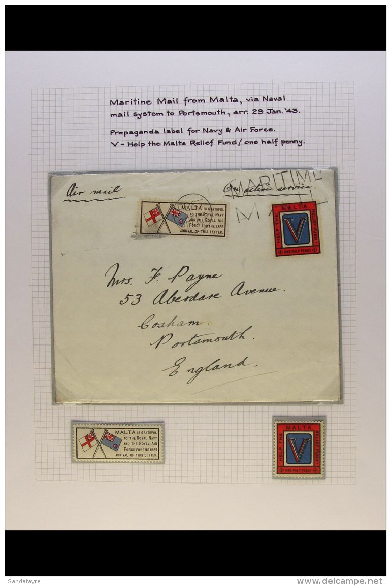 1943 (JAN) MARITIME MAIL Stampless Cover To England Bearing "Malta Is Grateful... Etc" And &frac12;d "Malta... - Malta (...-1964)