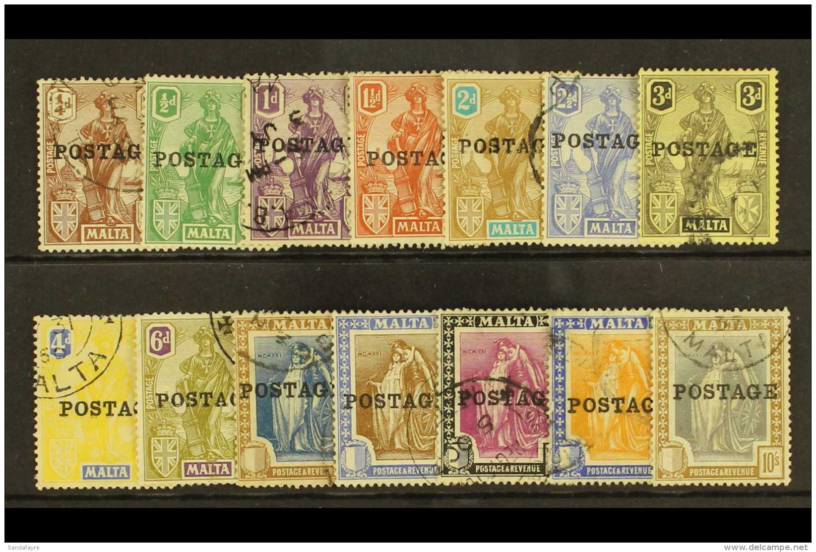 1926 "Postage" Overprint Set Complete, SG 143/156, Fine To Very Fine Used. (14 Stamps) For More Images, Please... - Malta (...-1964)