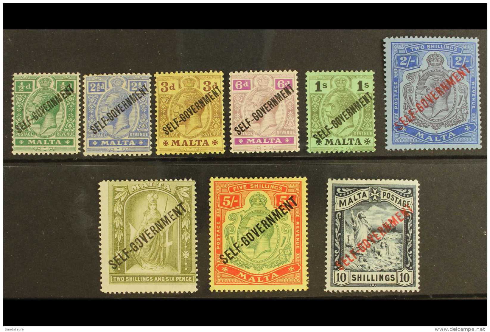 1922 Geo V Set Complete To 5s, Wmk MCA, With 10s Blue Black Wmk CC, Ovptd "Self-Government", SG 105/11, Very Fine... - Malta (...-1964)