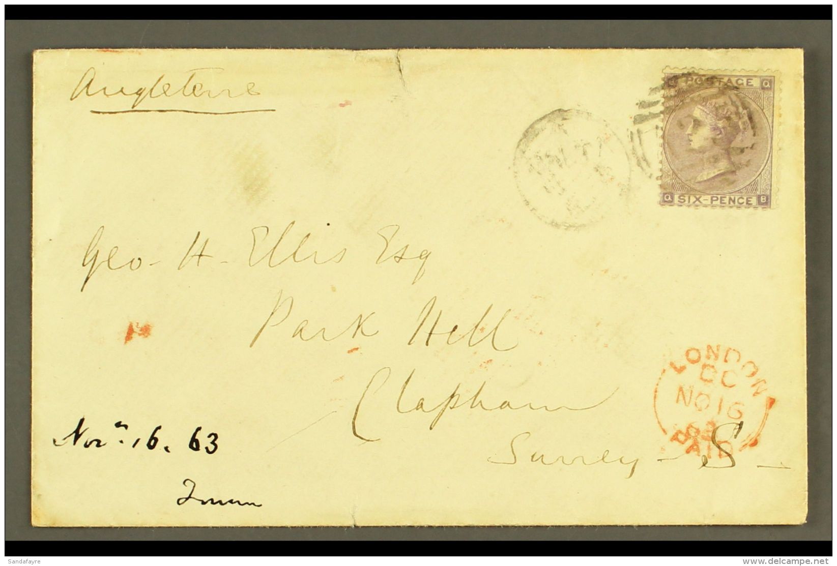 1863 COVER TO ENGLAND Bearing Great Britain 1862-64 6d Plate 3 Tied By "Malta A25" Duplex, "London Paid" Transit... - Malta (...-1964)