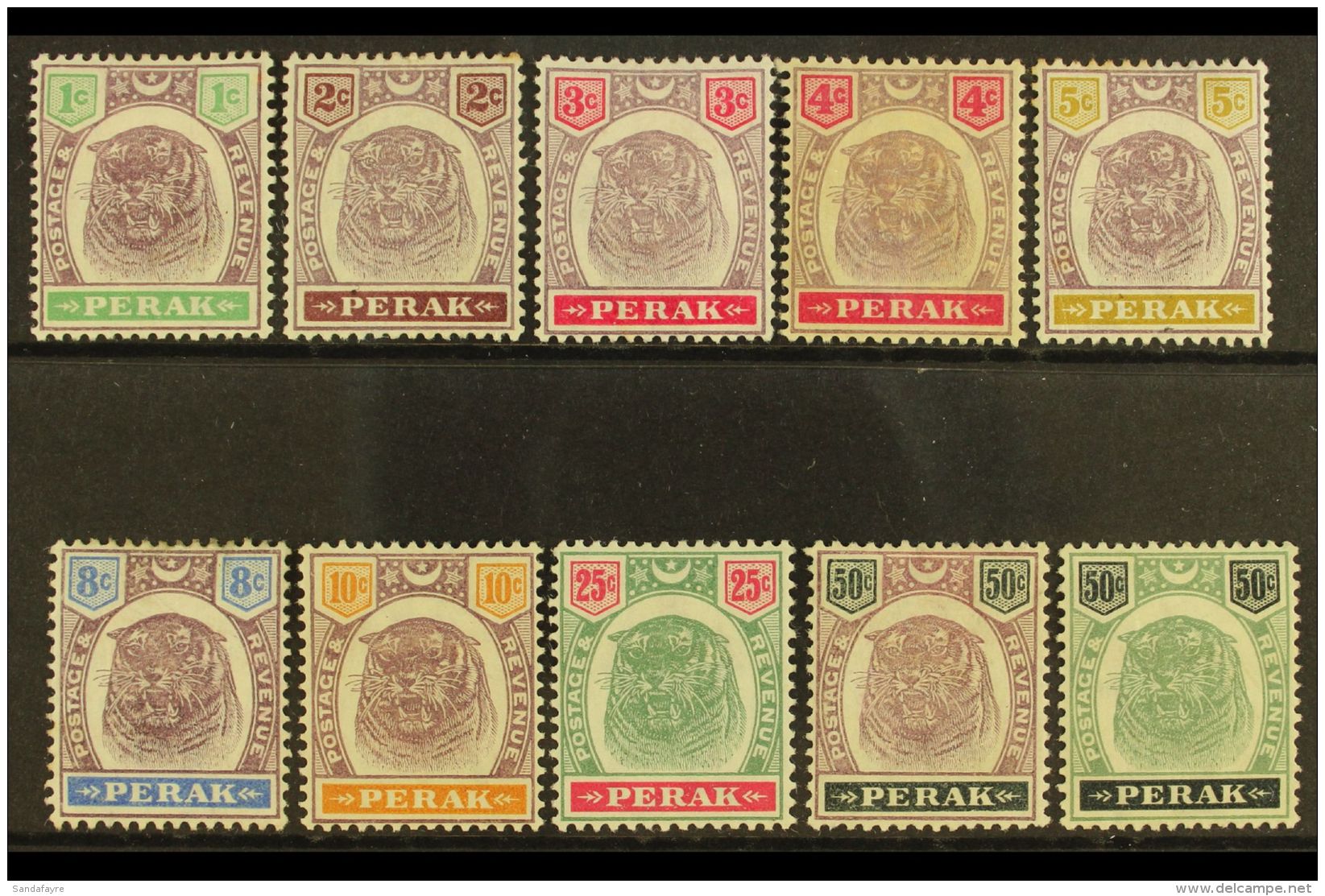 PERAK 1895 Tigers, Set Complete To 50c Green And Black, SG 66/75, Very Fine Mint. (10 Stamps) For More Images,... - Andere & Zonder Classificatie
