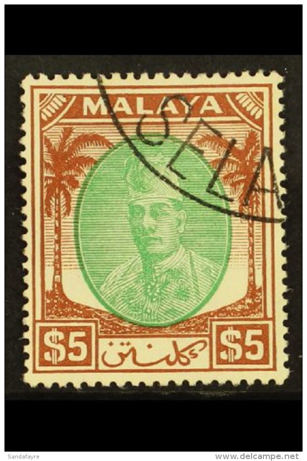 KELANTAN 1951 $5 Green And Brown Sultan Ibrahim, SG 81, Very Fine Used. For More Images, Please Visit... - Sonstige & Ohne Zuordnung