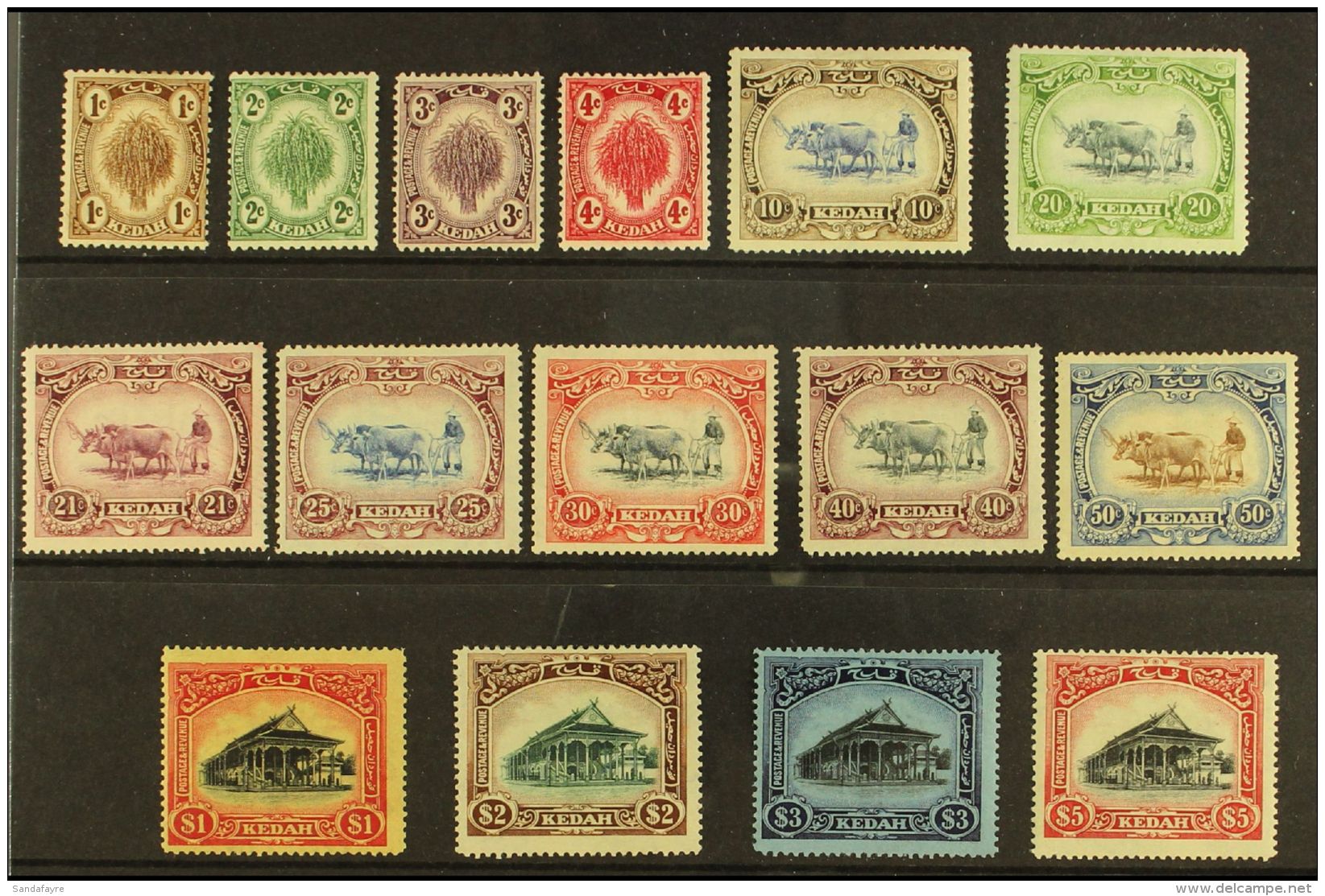 KEDAH 1921 Sheaf And Ploughman Set Complete, Wmk Script, SG 26/40, Fine And Fresh Mint. (15 Stamps) For More... - Sonstige & Ohne Zuordnung