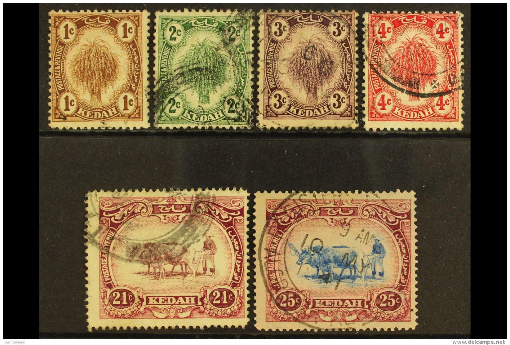 KEDAH 1919 Sheaf &amp; Ploughman Set, Wmk MCA, SG 15/23, Very Fine Used. (6 Stamps) For More Images, Please Visit... - Sonstige & Ohne Zuordnung