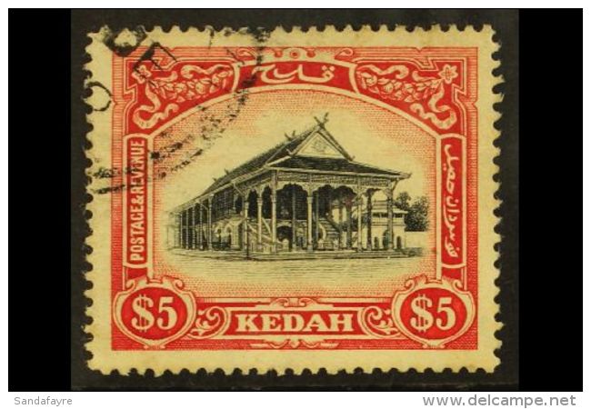 KEDAH 1912 $5 Black And Red Council Chamber, SG 14, Very Fine Used. For More Images, Please Visit... - Andere & Zonder Classificatie